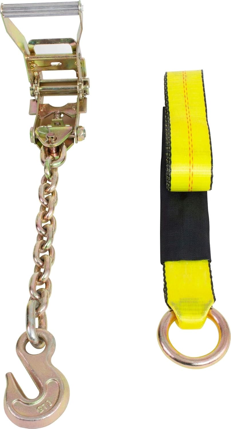4 Pack 2 x 12' Car Tie Down Ratchet Strap with Chain Anchor E68801