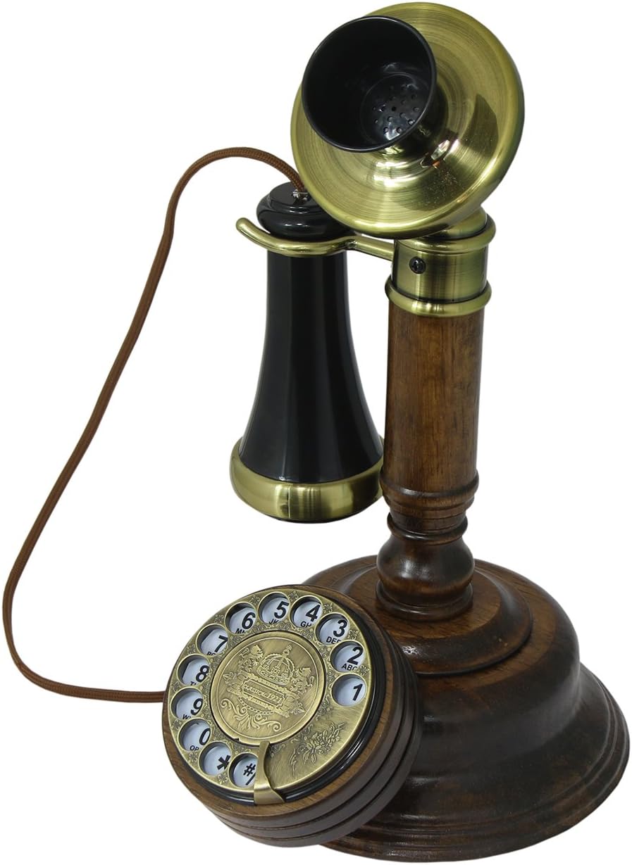Real Wood Retro Telephone with Vintage Rotary Dial and Metal Bell G1750