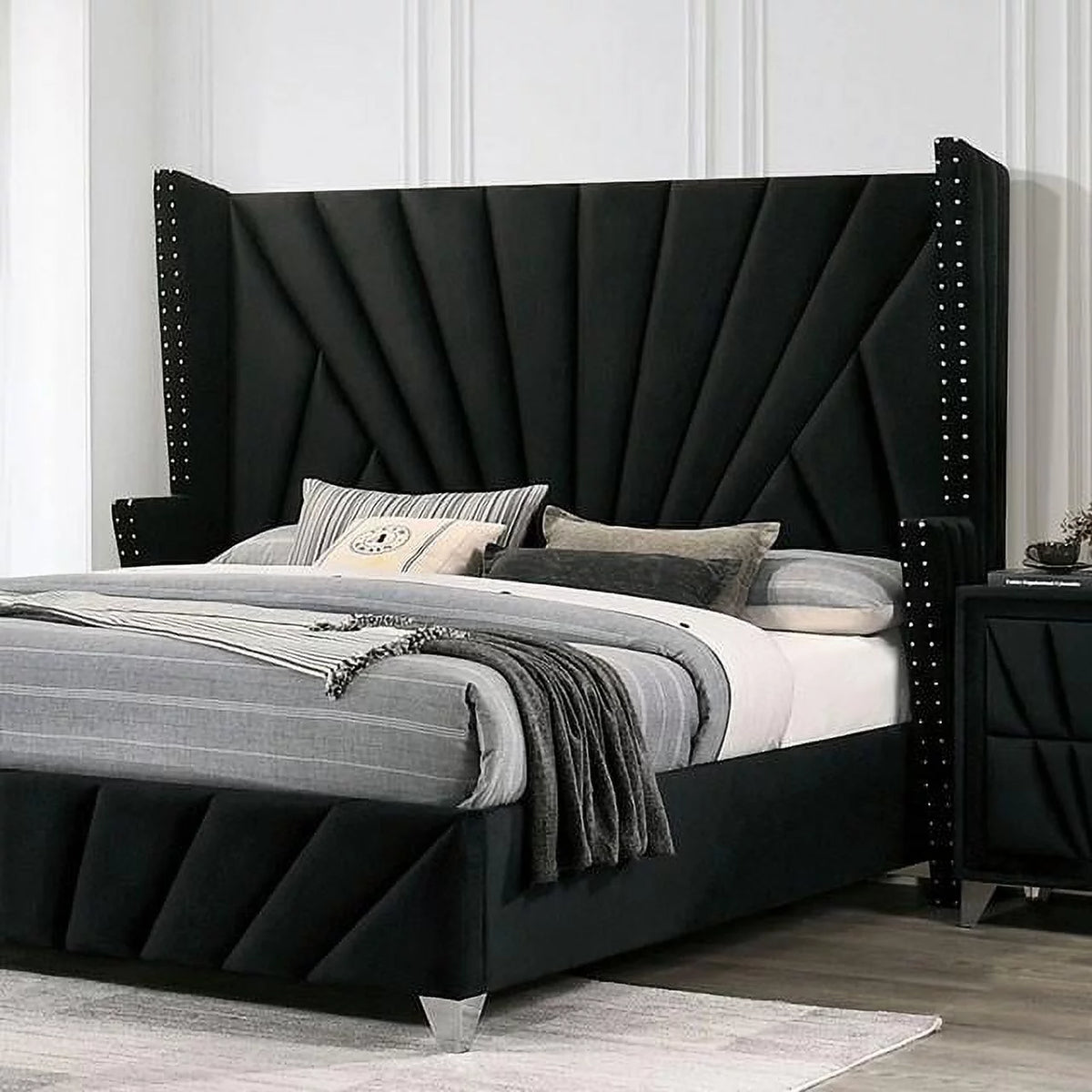 Black Solid Wood Queen Bedroom Set 3pcs T41257