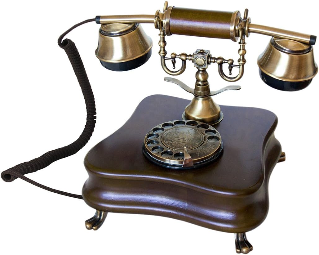 Real Wood Retro Telephone with Vintage Rotary Dial and Metal Bell G1750