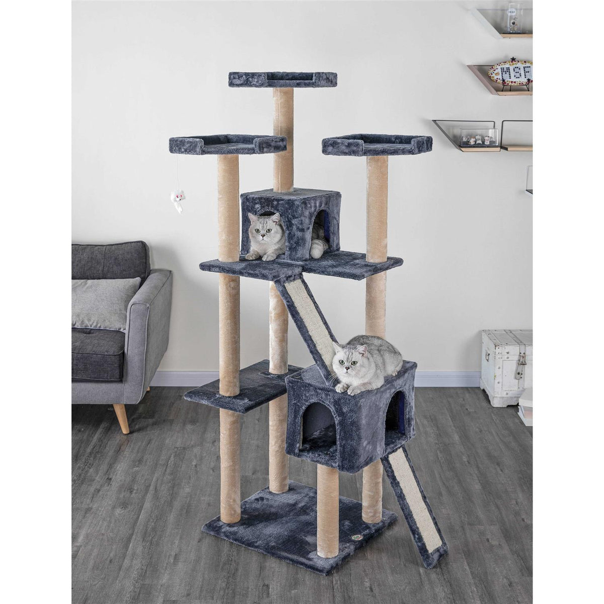 71 in. Cat Tree House with Sisal Scratching Board C529