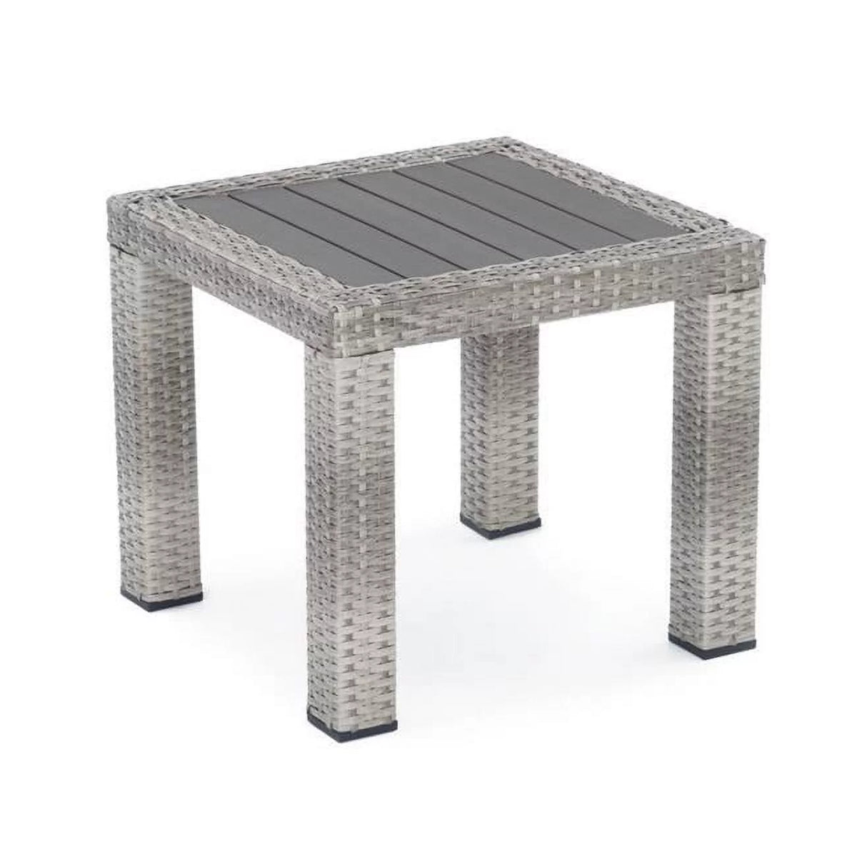 20 in. Gray Faux Wood Wicker Outdoor Side Table W58664