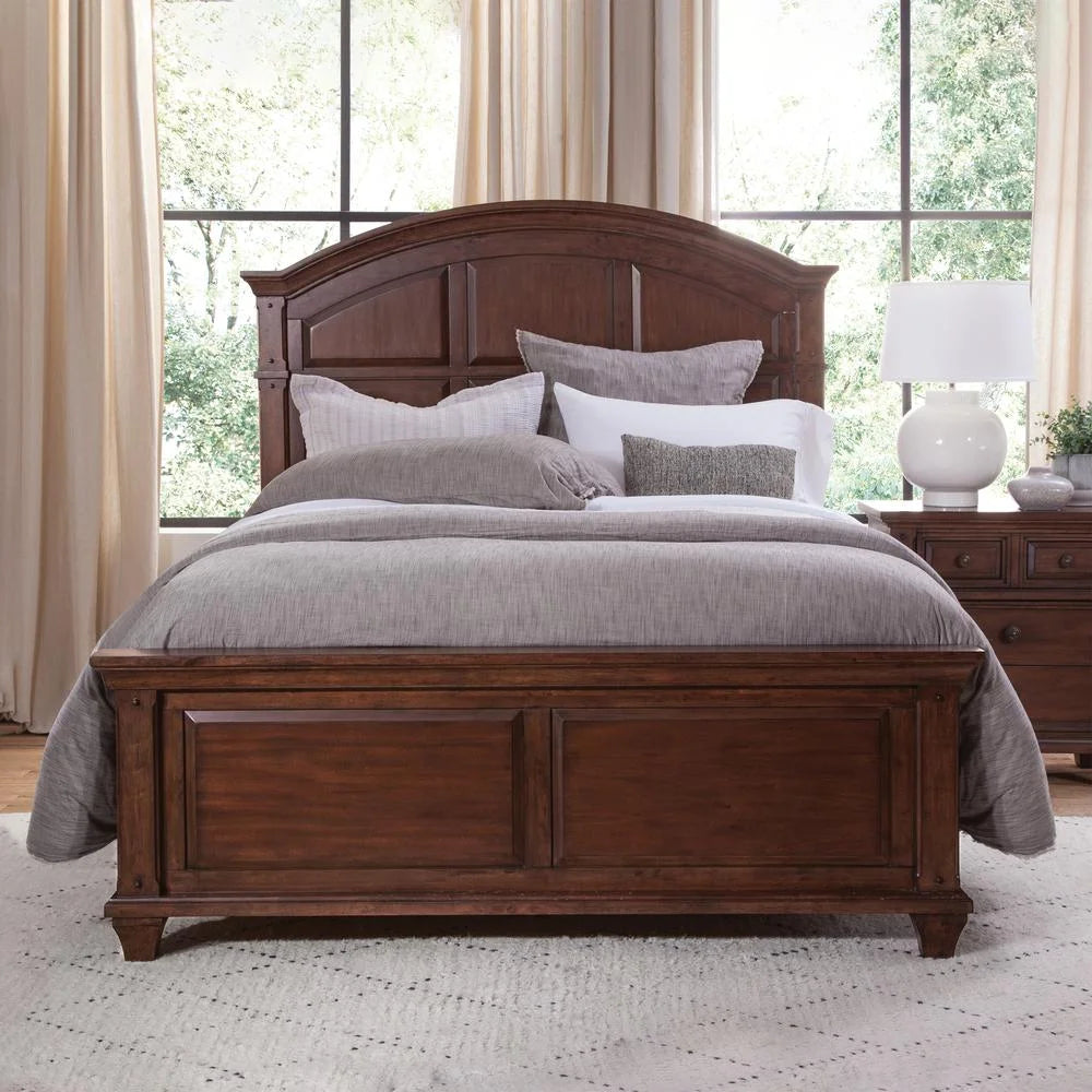 Cherry Finished Wood Queen Panel Bed N454