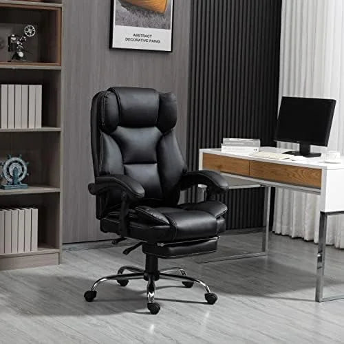 Black PU Leather Reclining Office Chair with Footrest U1002