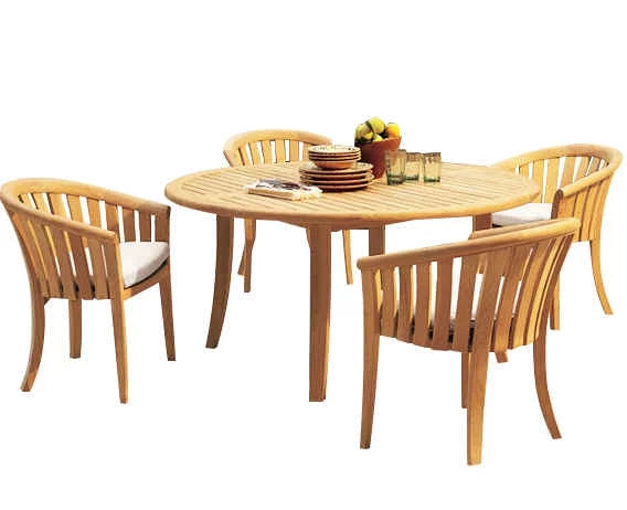 Grade-A Teak 5 Pc Outdoor Dining Set with 52" Round Table and 4 Arm Chairs S2334