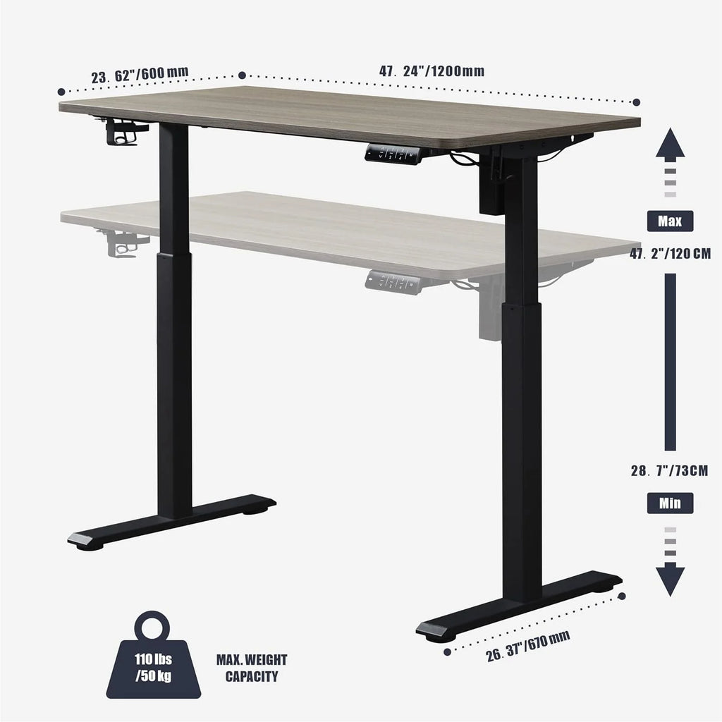 Electric Height Adjustable Standing Desk, 48" Wooden Computer Desk, Grey Oak X284