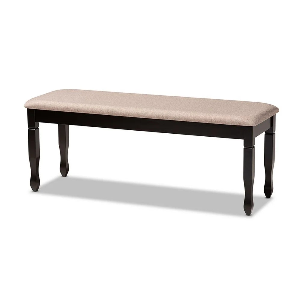 Sand Fabric Upholstered Dark Brown Wood Dining Bench A162