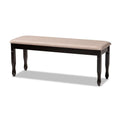Sand Fabric Upholstered Dark Brown Wood Dining Bench A162