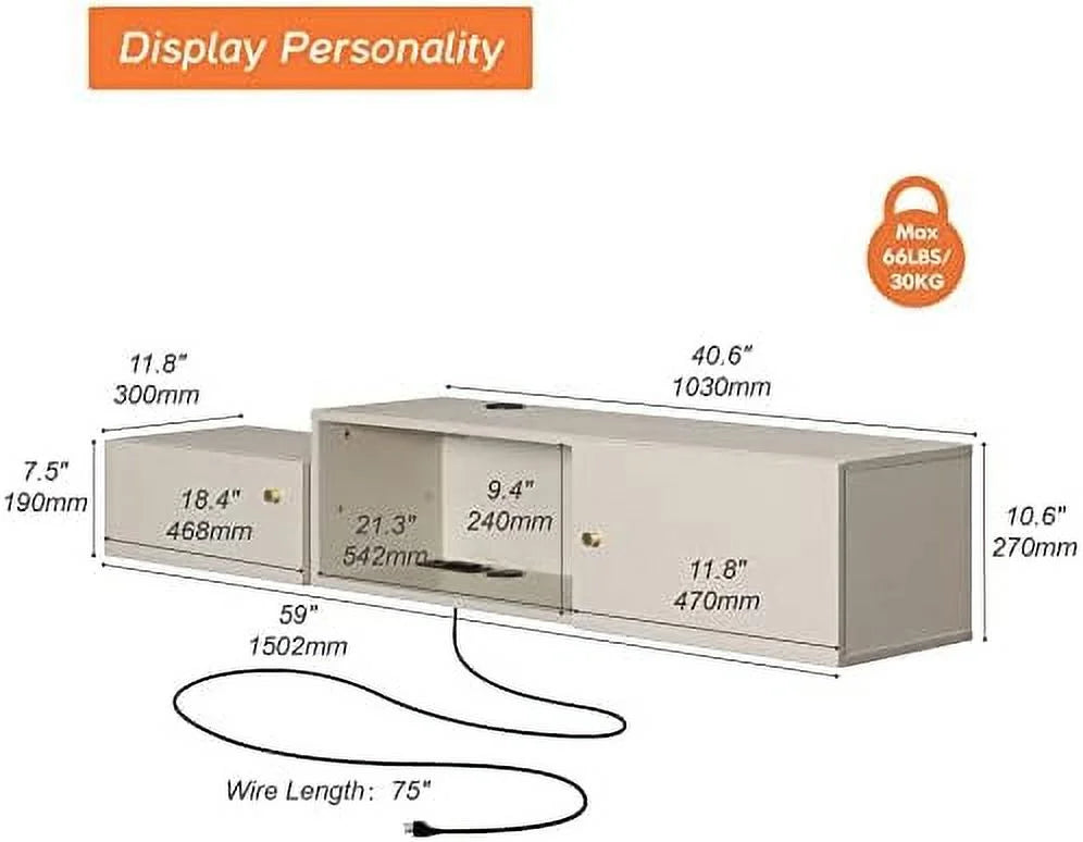 70'' Floating TV Stand with Charging Station J91568