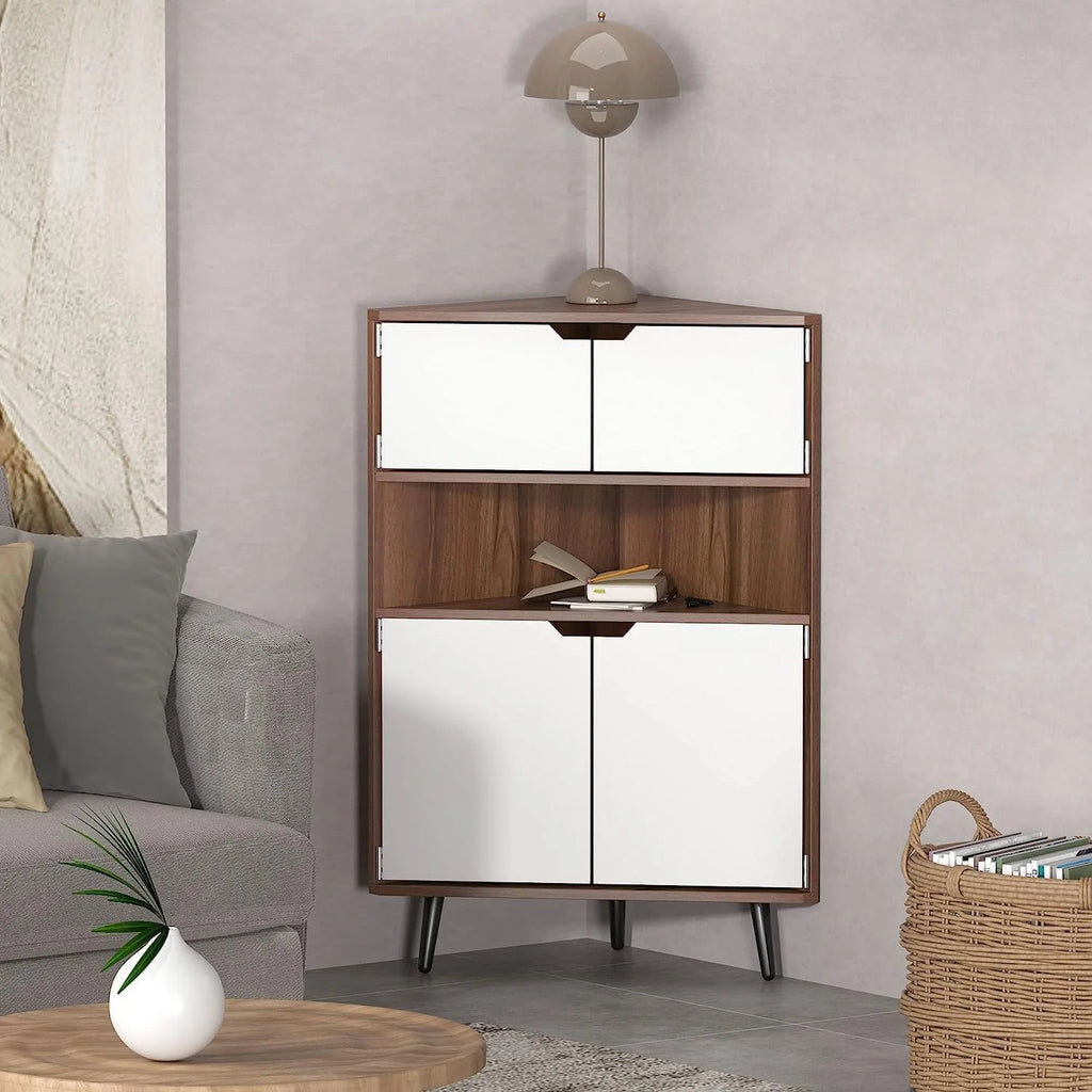 4-Tier Wood Corner Storage Cabinet with 4-Door Cabinet & 1 Cube C190
