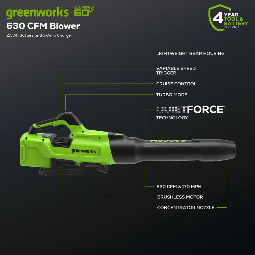 60V 16 String Trimmer & 630 CFM 170 MPH Blower Combo Kit with 2.5Ah Battery & 3 Amp Charger T5015