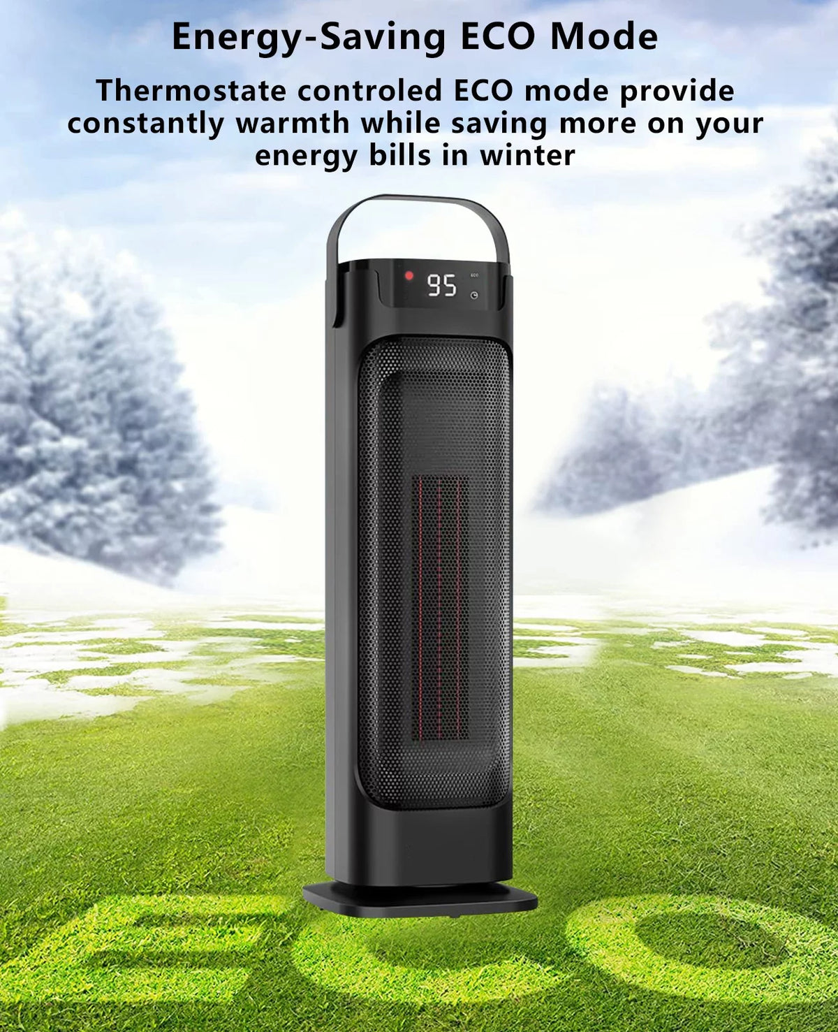 Electric Space Heater Indoor PTC Ceramic Heater with Thermostat Remote 90° Oscillating 1500W Q12184