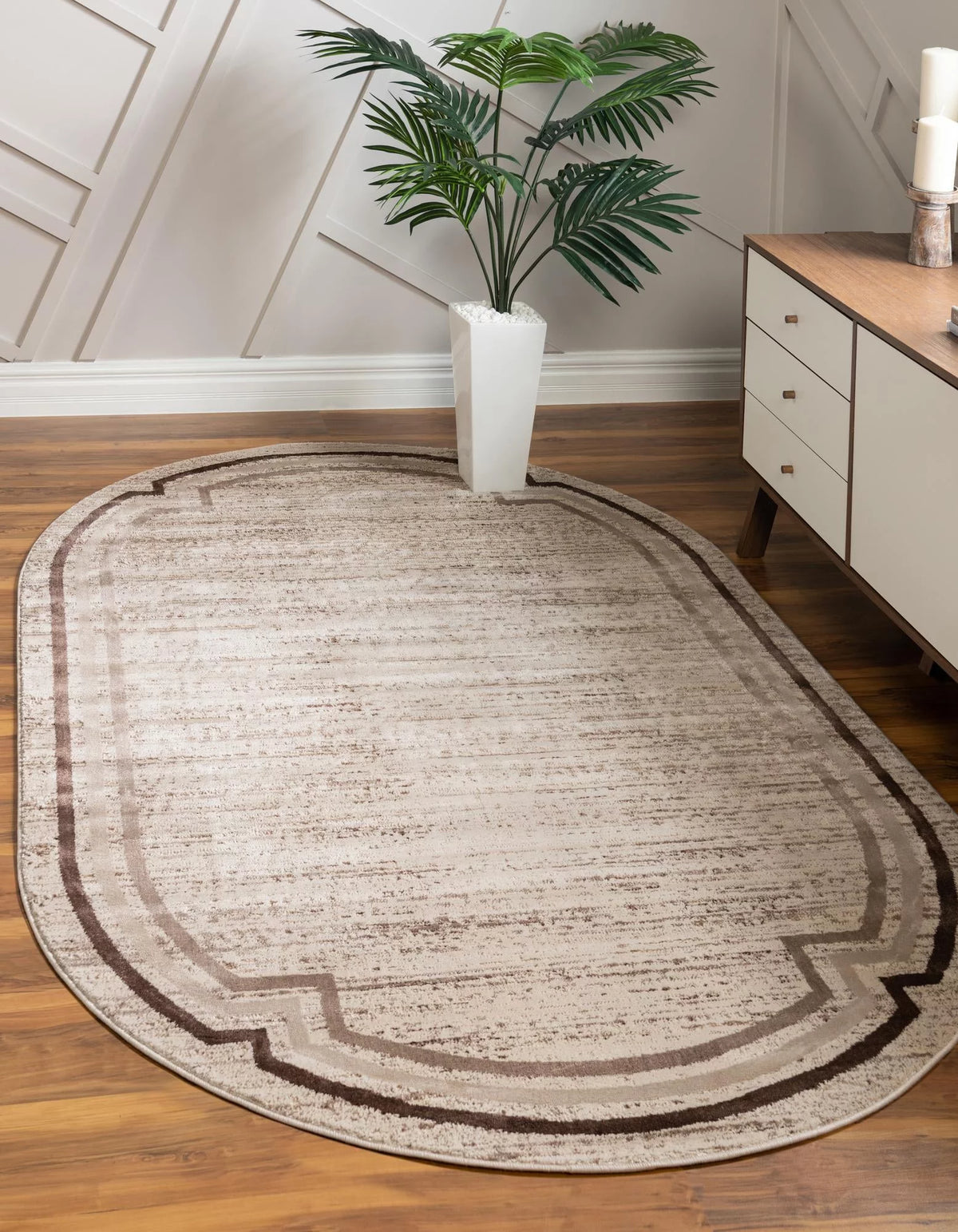 Brown Beige 5' x 8' Oval Border Coastal Rug E3807