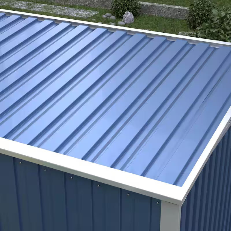 Metal Garden Storage Shed with Sloping Roof in Blue J52635
