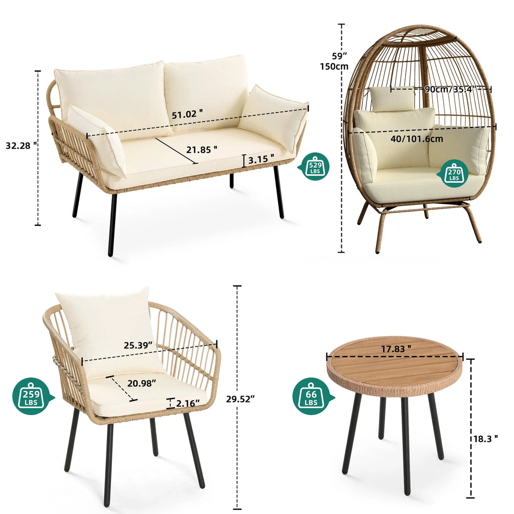 Beige Wicker Bistro Set Sectional Sofa Chairs C56540
