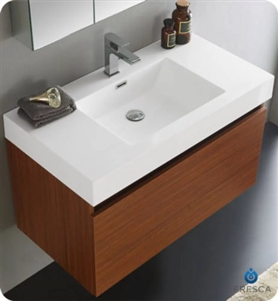 36" Teak Wall Hung Bathroom Vanity & Medicine Cabinet O47052