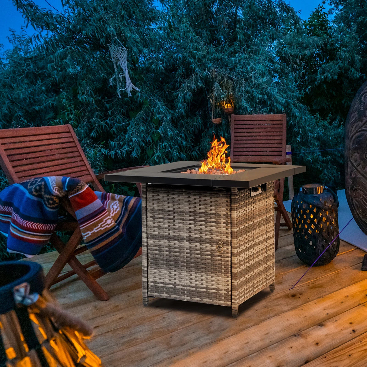 28 Gas Outdoor Fire Pit Table 50,000 BTU Auto-Ignition Propane Wicker Gray M686858