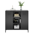 2 Door Metal Locker Accent Storage Cabinet with Bookcase, Black I937218