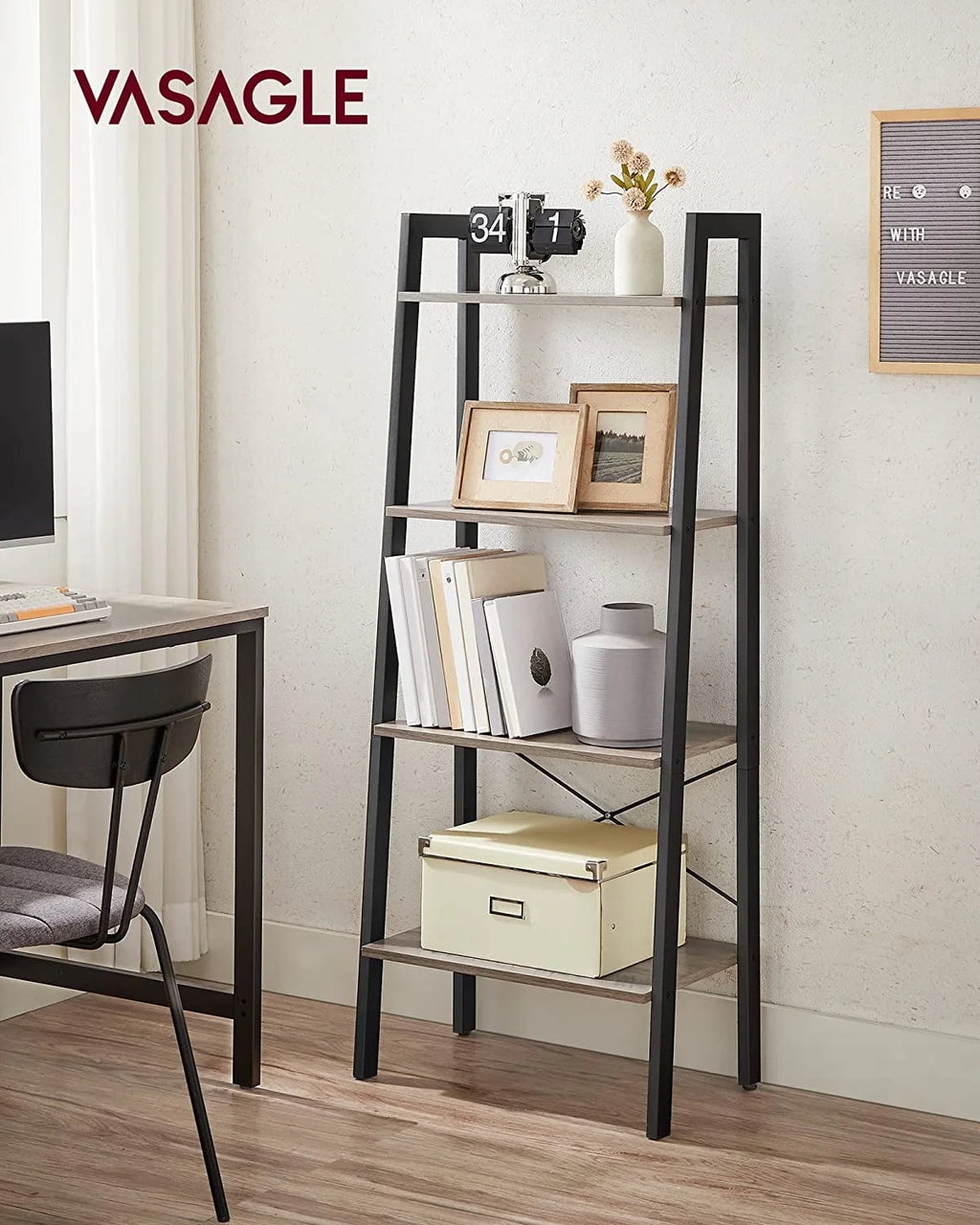 4-Tier Ladder Bookshelf with Steel Frame J89120