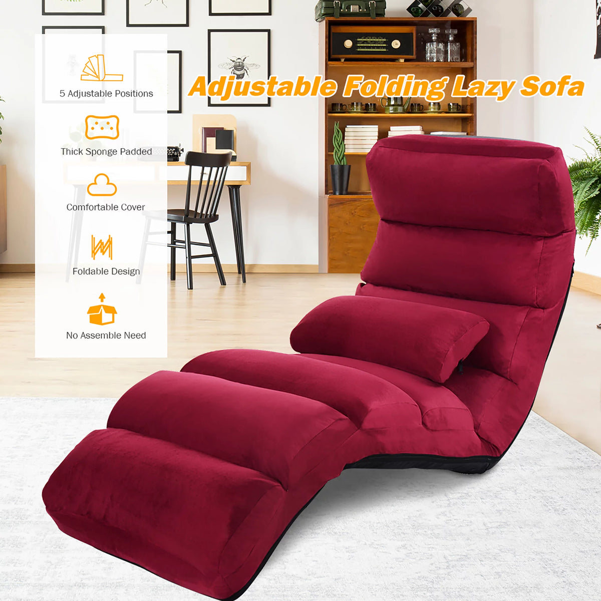 Folding Sofa Chair with Pillow Burgundy N936