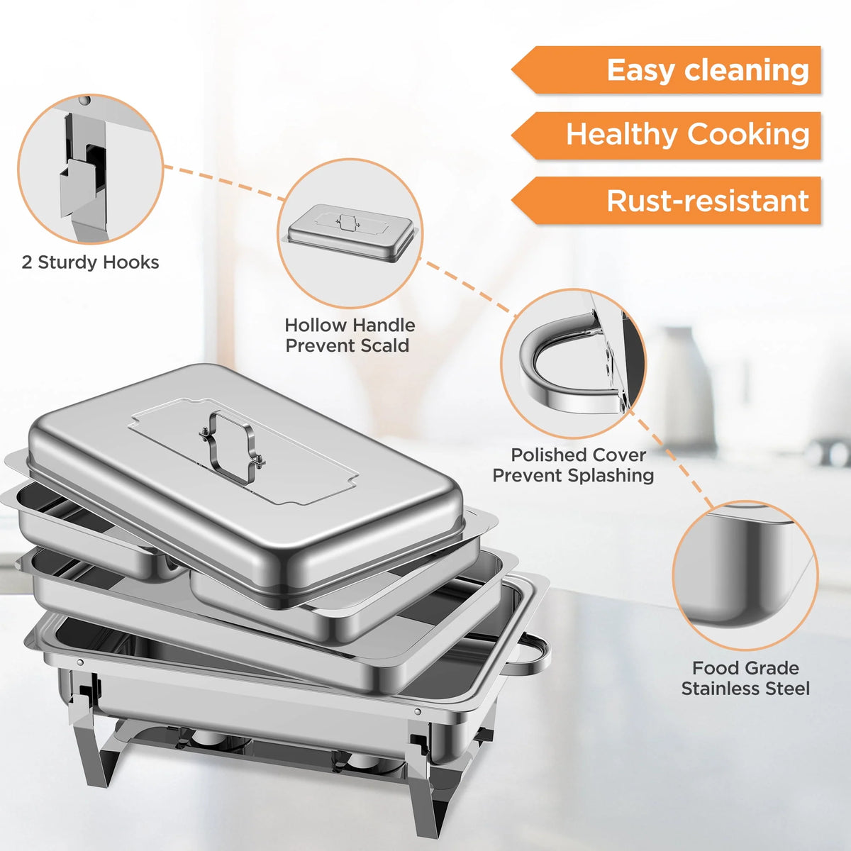 6 Packs Stainless Steel Chafing Dish Buffet Set B527