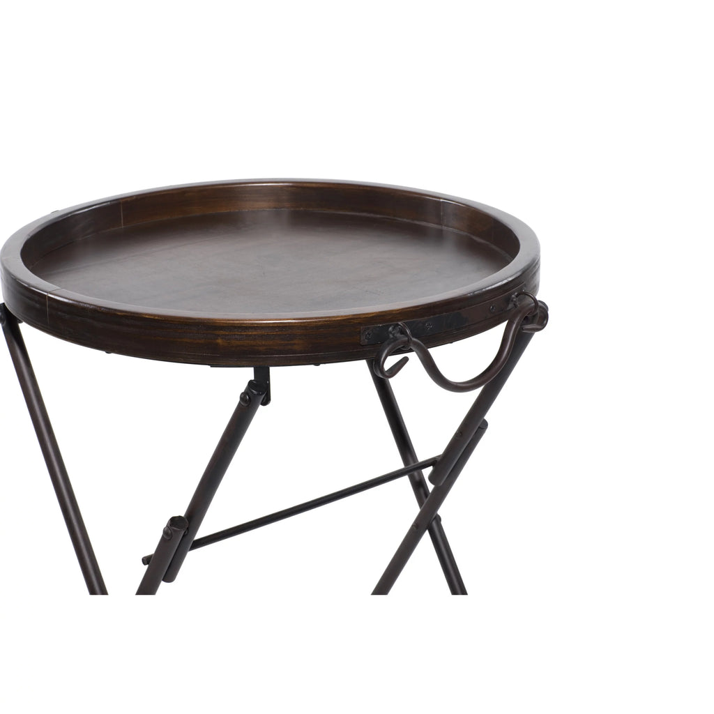 20" x 28" Black Metal Accent Table with Brown Wood Top U977