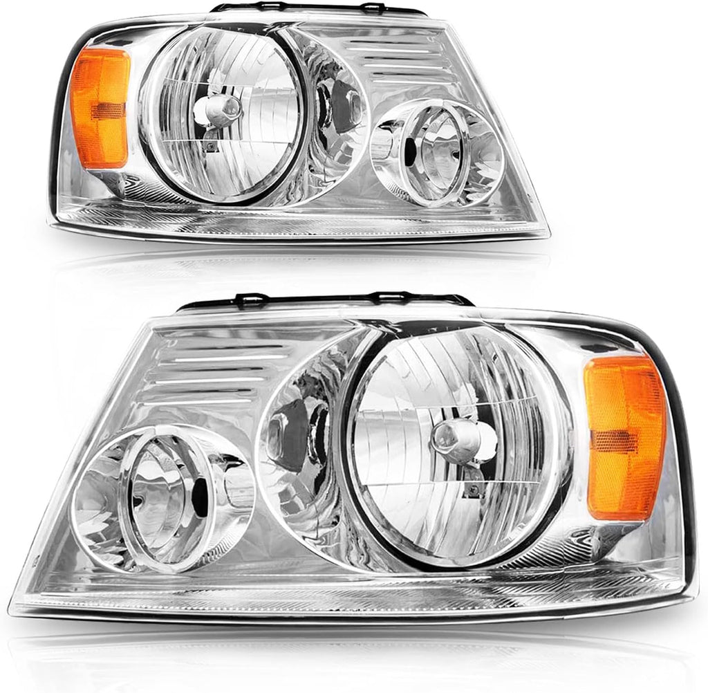 2004-2008 F150 Headlight Assembly with LED Bar Left and Right Chrome Housing X7412