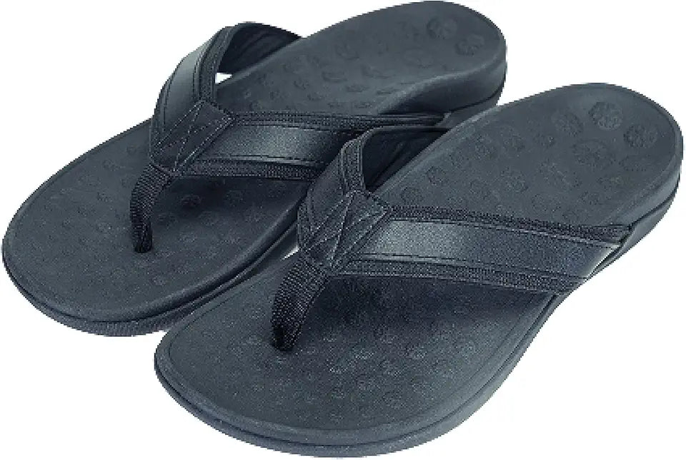Black Leather Arch Support Orthotic Sandals U89541