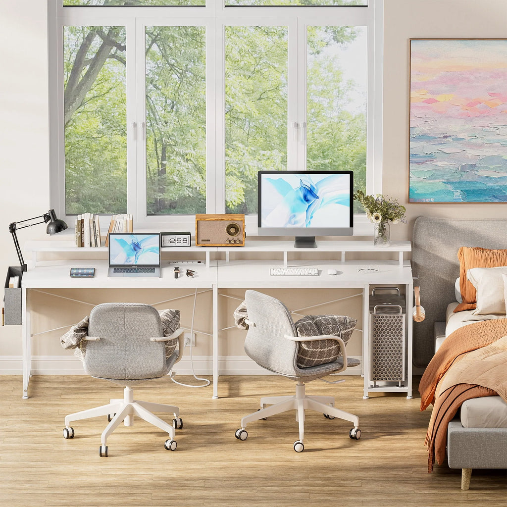 95” L-Shaped Computer Desk with LED Light and Power Outlet, Black F66282
