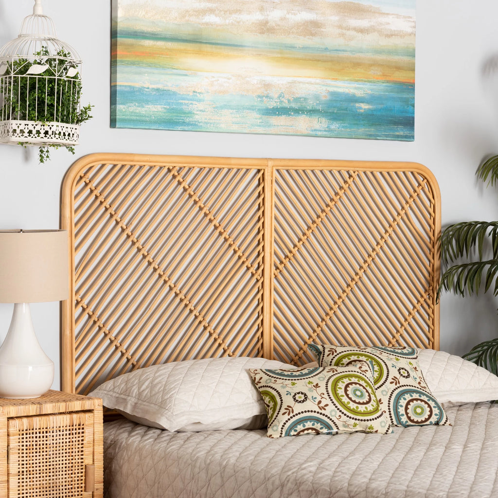 Natural Brown Rattan Queen Size Wall-Mount Headboard N7854