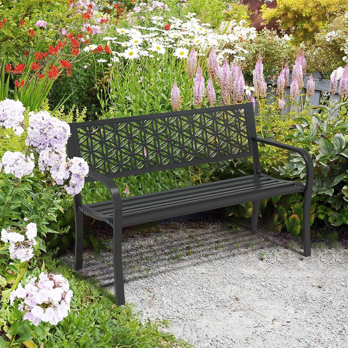 Yellow Metal Outdoor Bench X33165