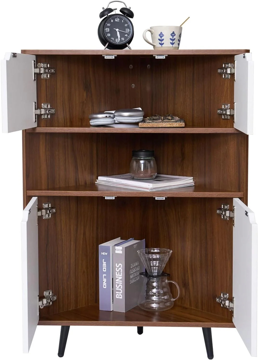 4-Tier Wood Corner Storage Cabinet with 4-Door Cabinet & 1 Cube C190
