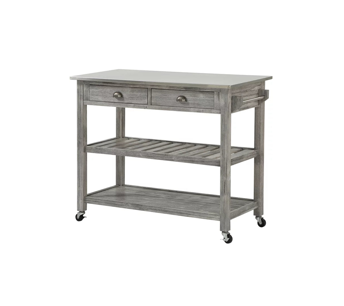 Wood Kitchen Cart with Stainless Steel Top R9353