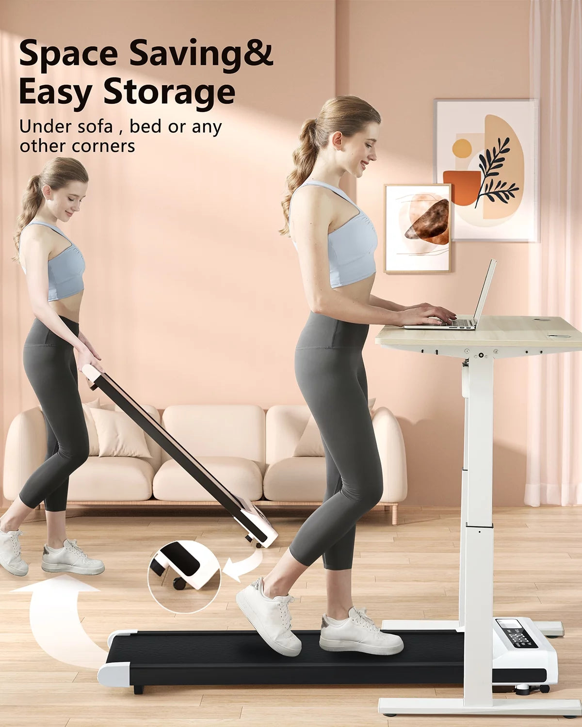 2 in 1 Portable Under Desk Treadmill with Remote Control E4505