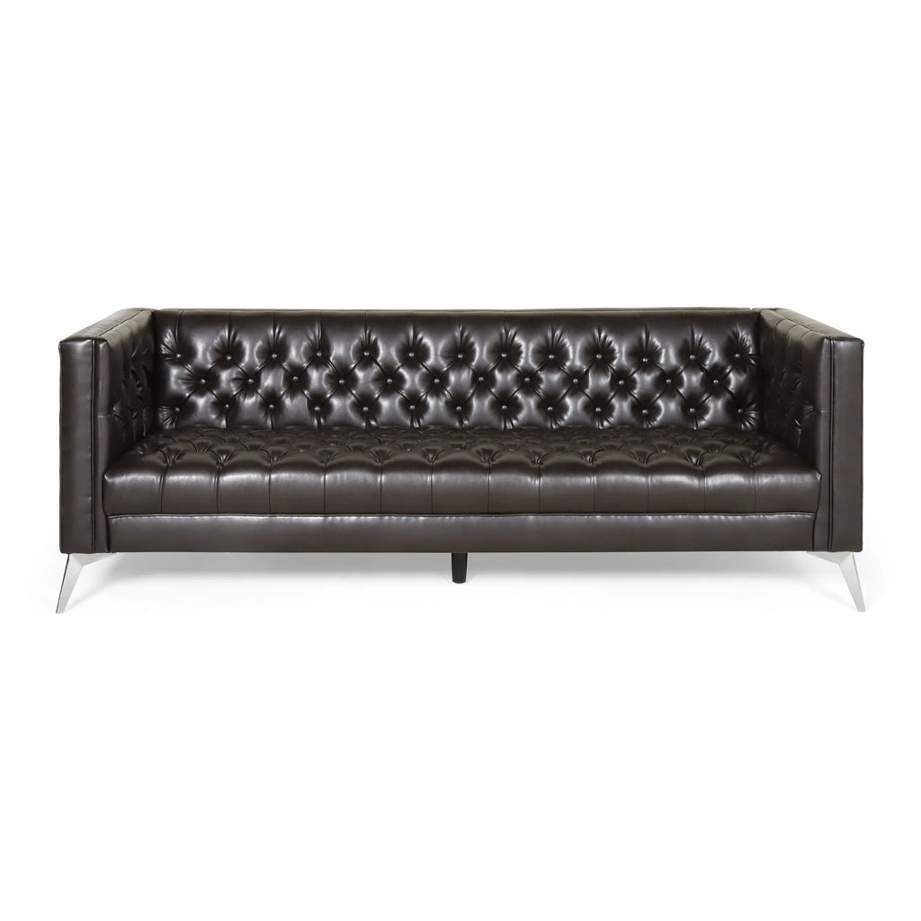 Brown Faux Leather Tufted Sofa K62821