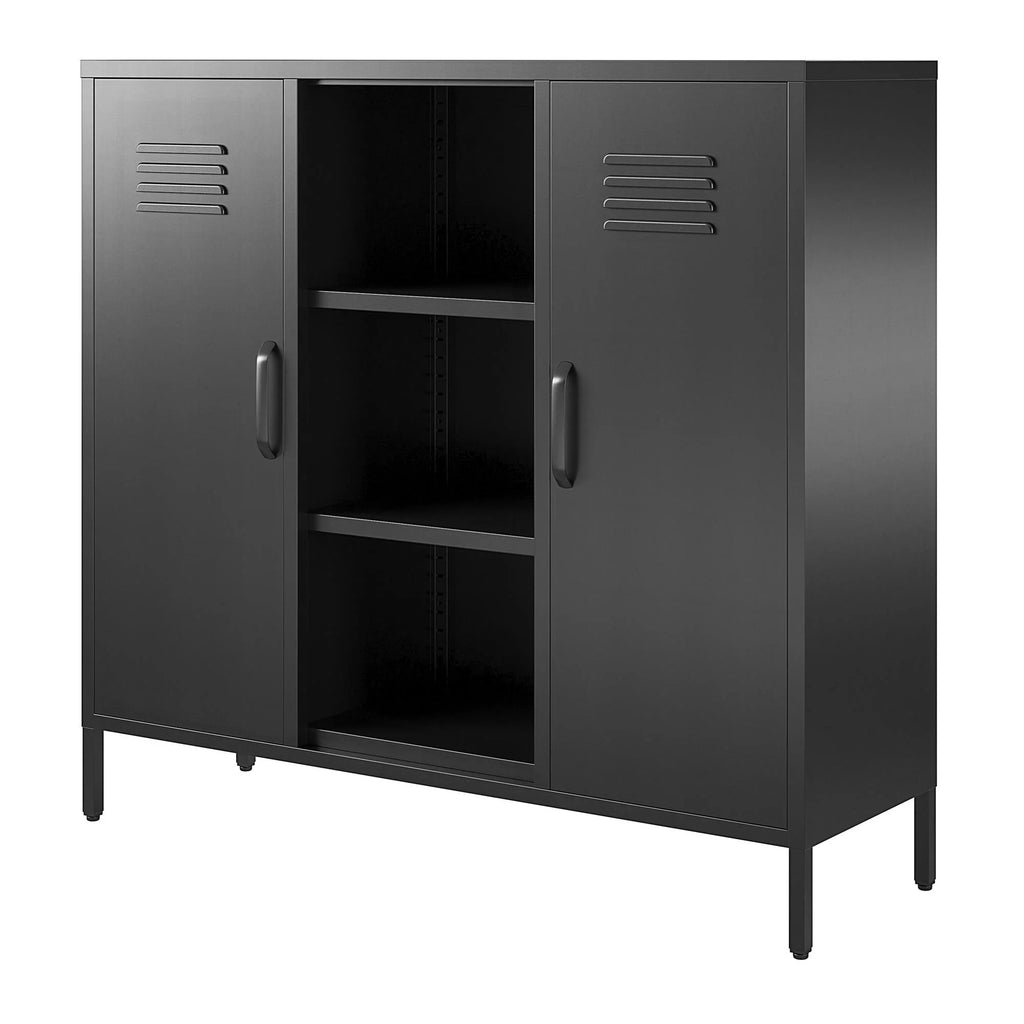 2 Door Metal Locker Accent Storage Cabinet with Bookcase, Black I937218