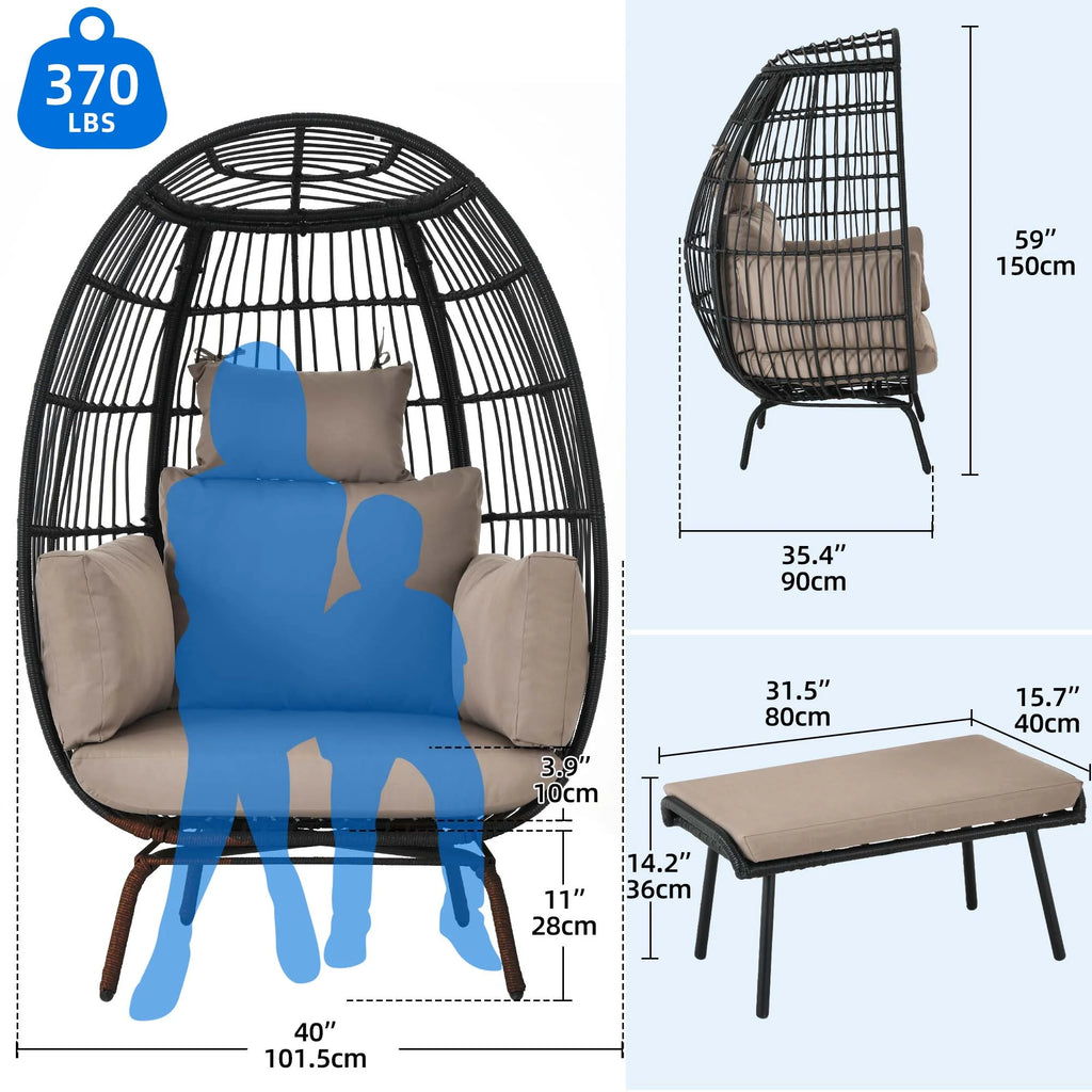 Wicker Egg Chair with Ottoman, Stand, Cushions S44733