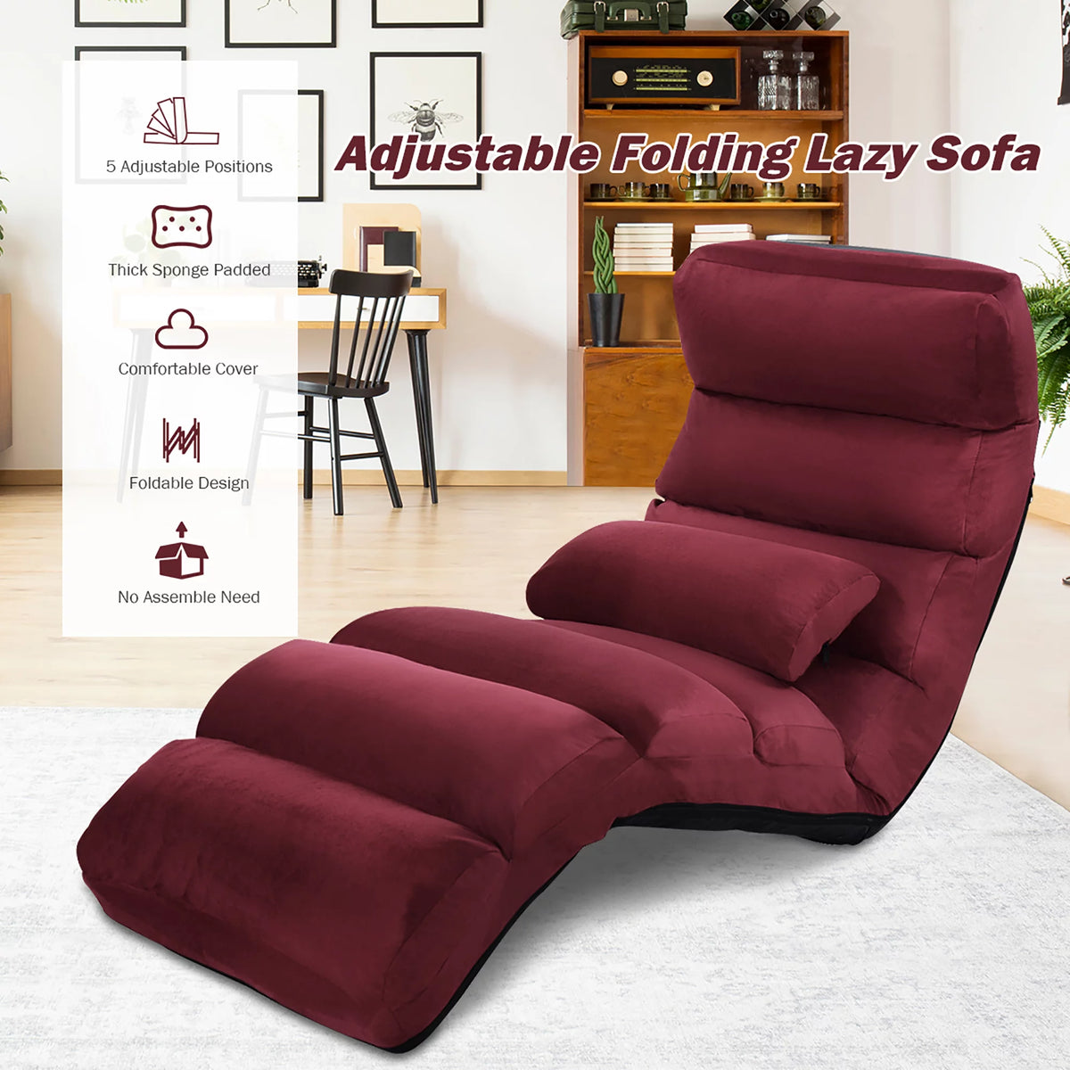 Folding Sofa Chair with Pillow Burgundy N936