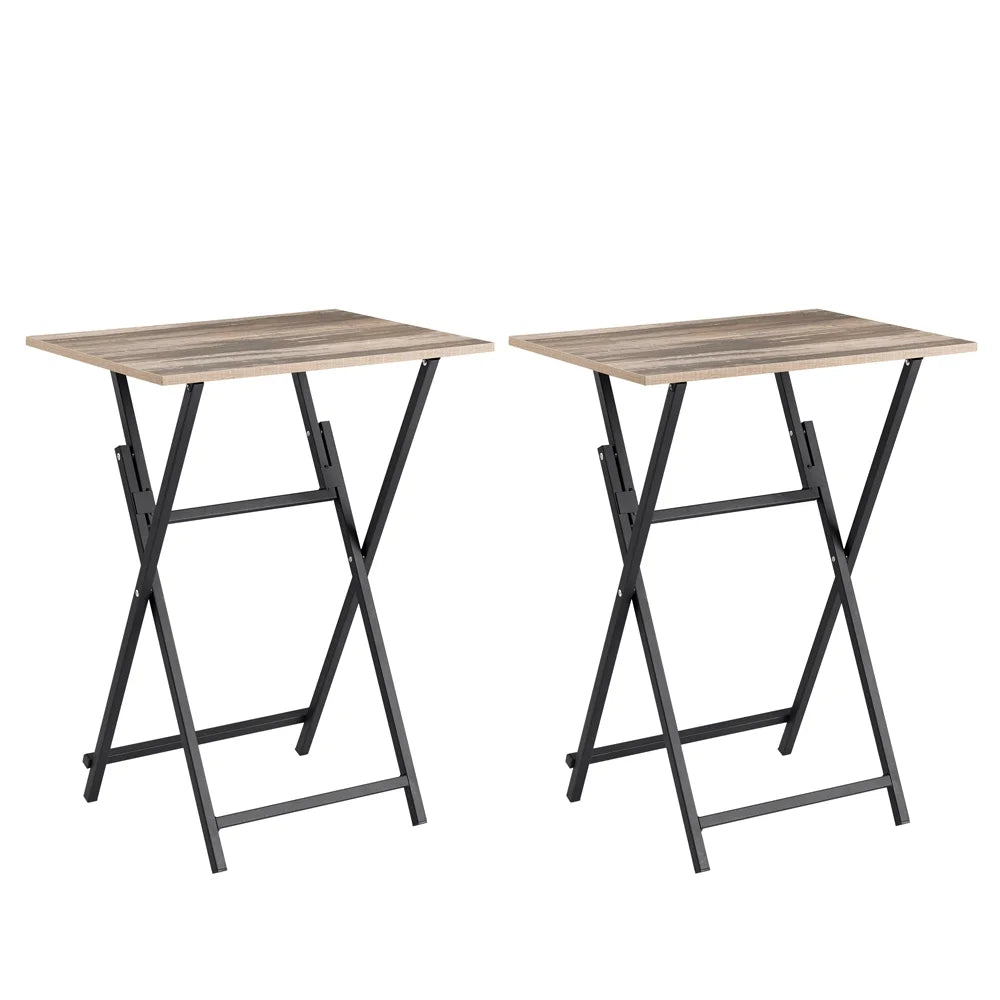 2-Piece Folding TV Tray Table Portable Sofa Side Table Rustic Brown and Black S133