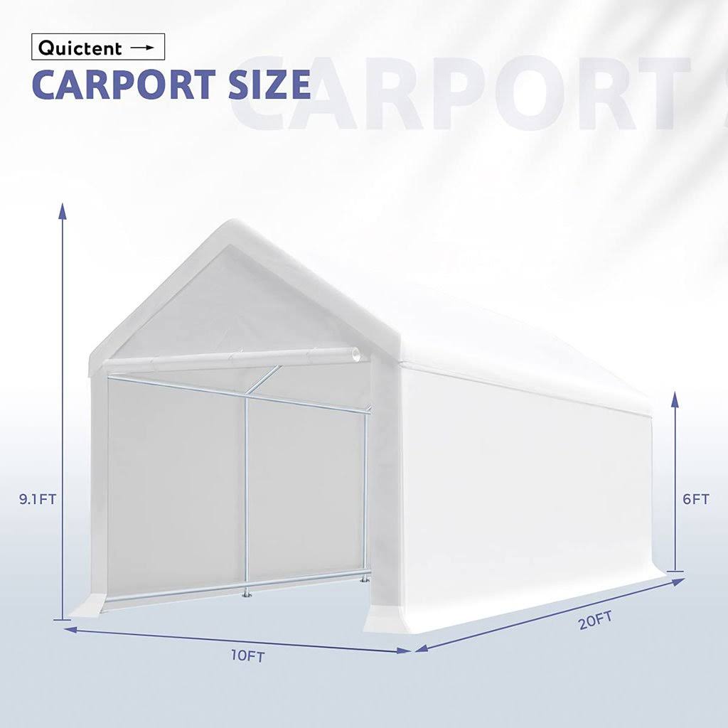 Heavy Duty Car Shelter with Sidewalls White H1185