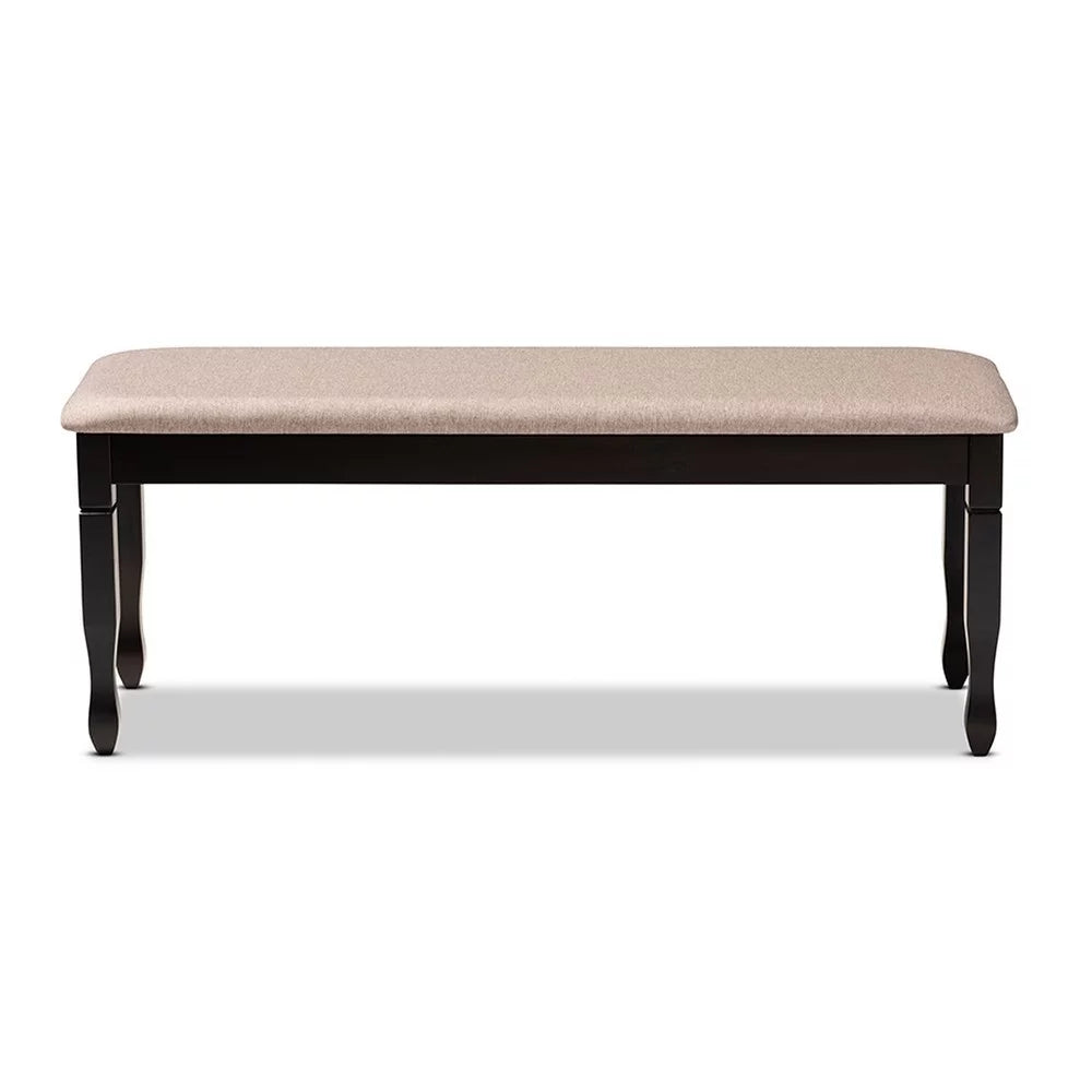 Sand Fabric Upholstered Dark Brown Wood Dining Bench A162