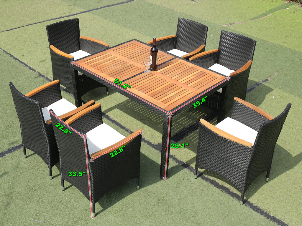 7 Piece Outdoor Wicker Dining Set with Beige Cushions R45358