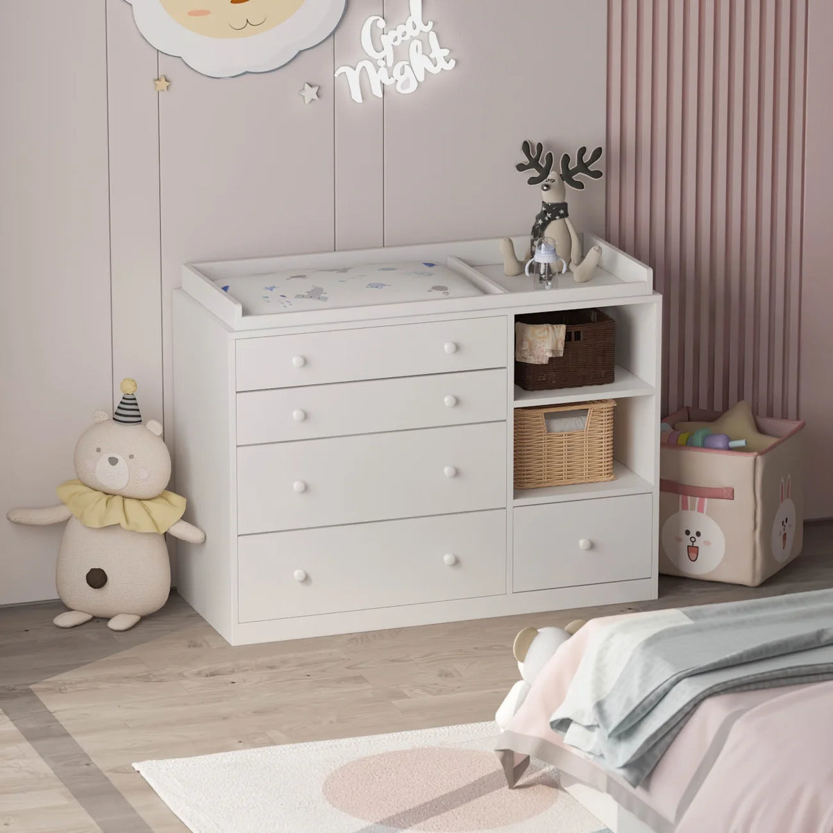 White 5 Drawer Baby Changing Table Dresser O65583