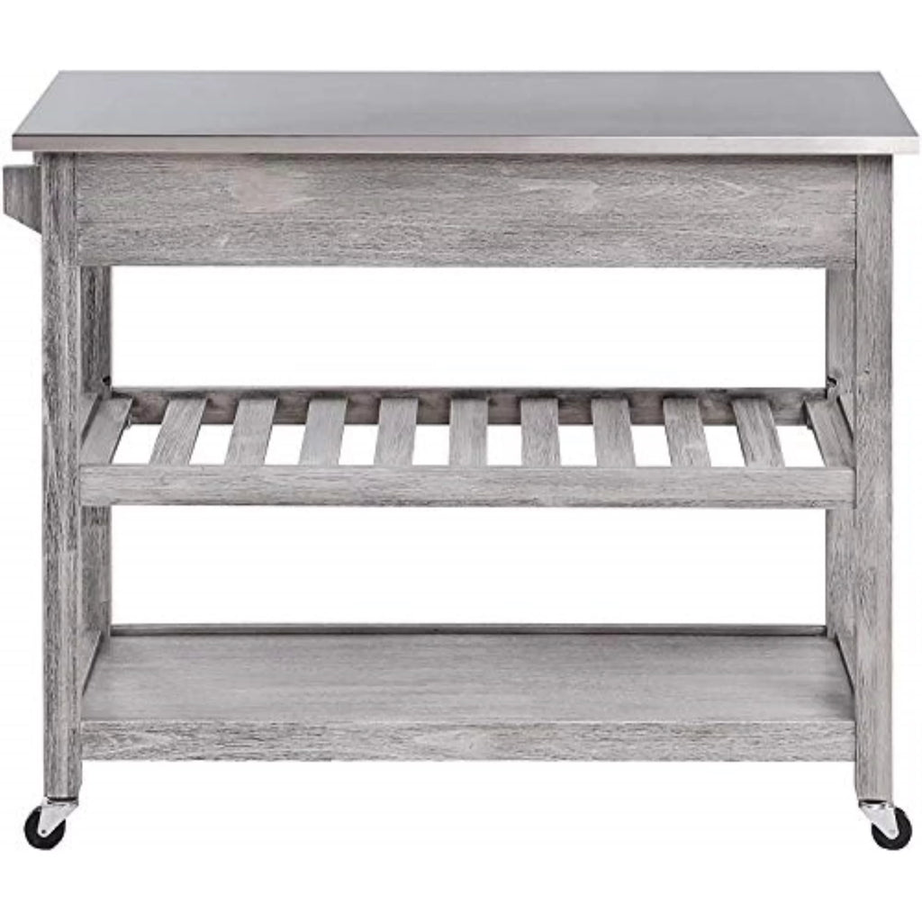 Wood Kitchen Cart with Stainless Steel Top R9353