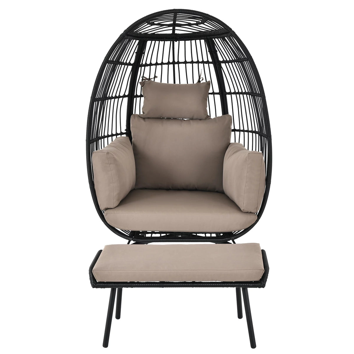Wicker Egg Chair with Ottoman, Stand, Cushions S44733