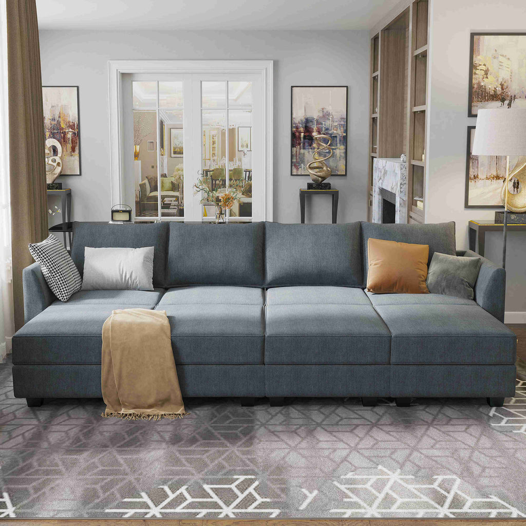 Bluish Grey Modular Sleeper Sectional Sofa Bed with Storage M45873