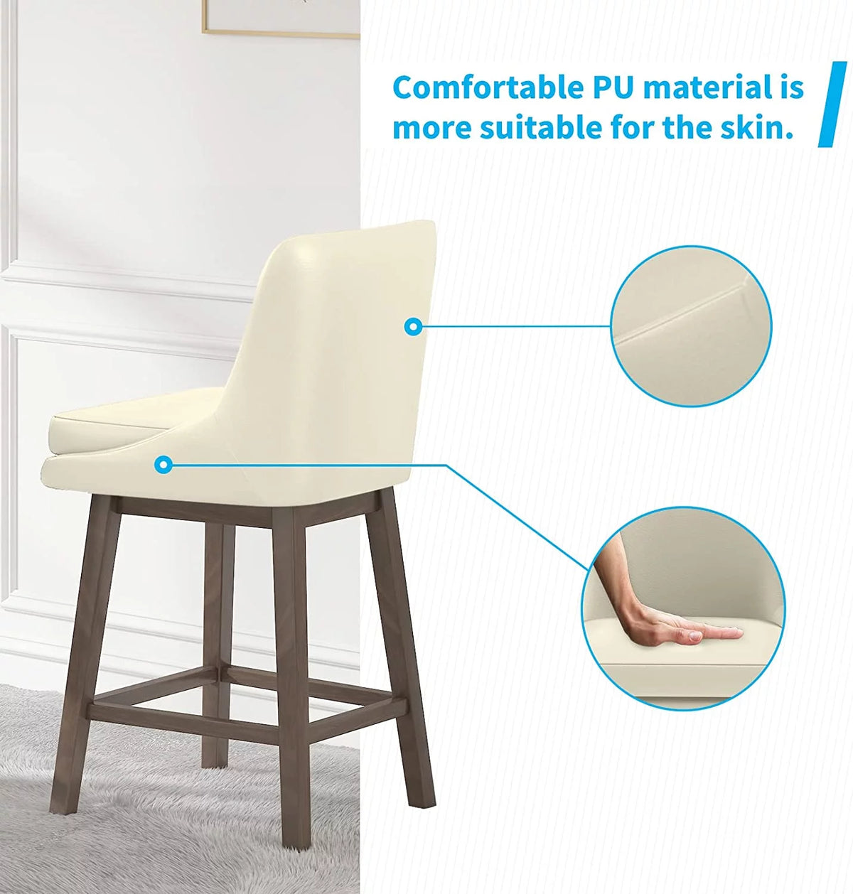 26" Swivel Solid Wood Faux Leather Bar Stools Set of 4 R114910