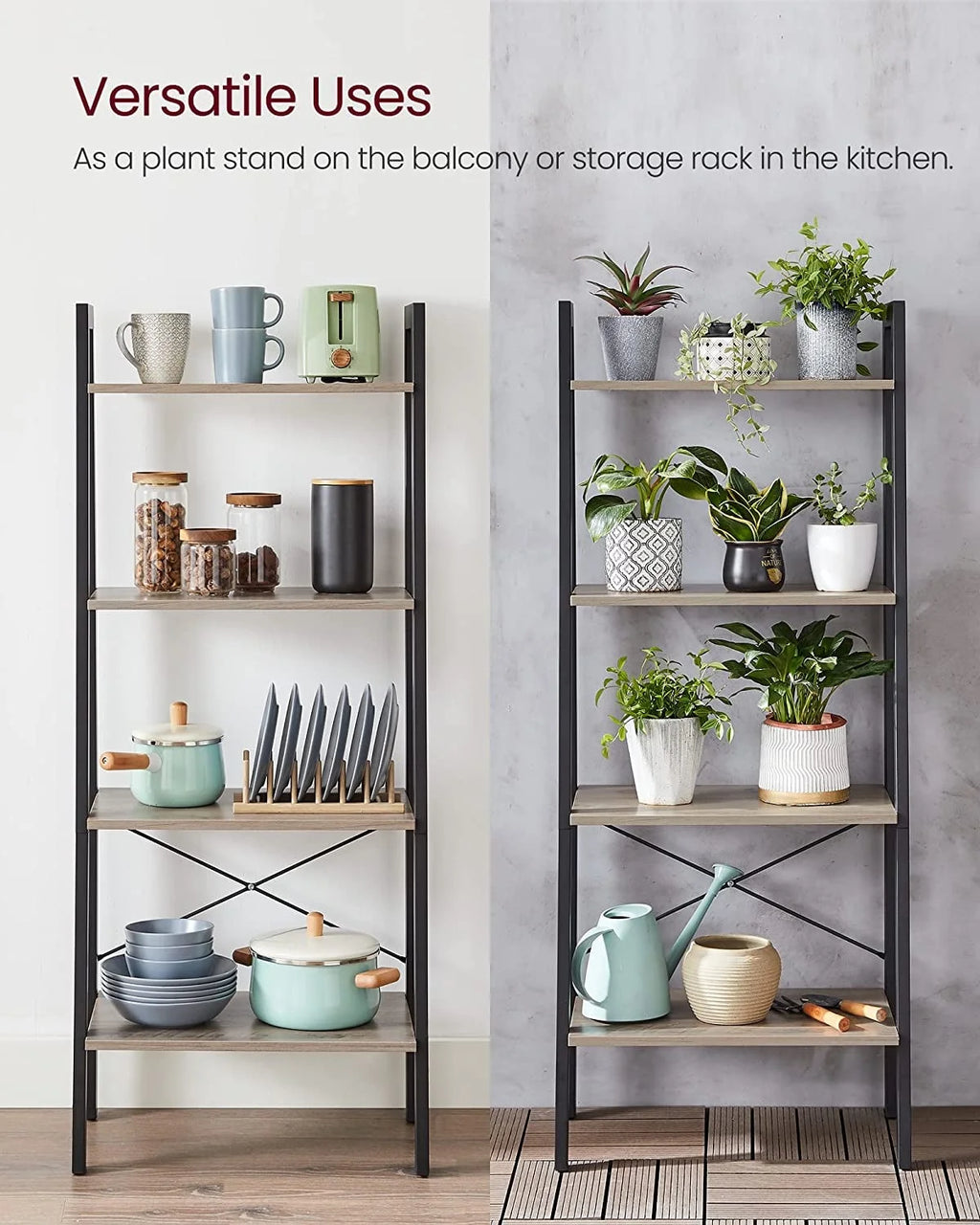 4-Tier Ladder Bookshelf with Steel Frame J89120