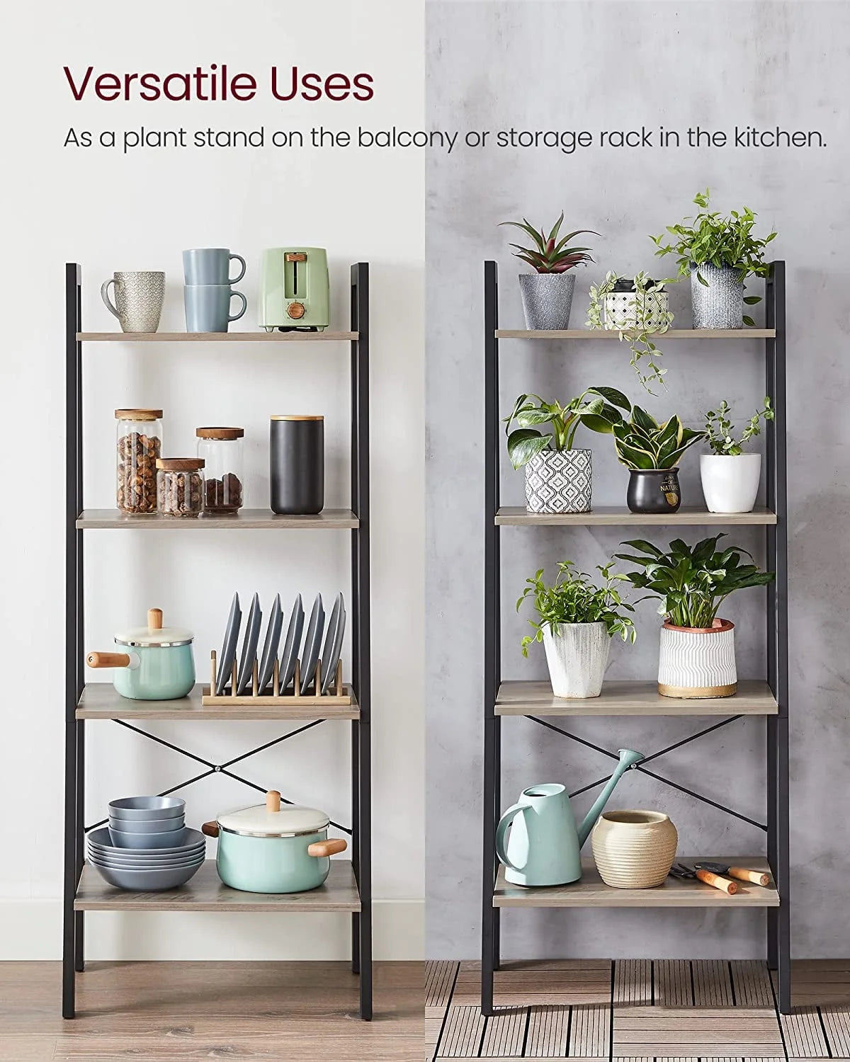 4-Tier Ladder Bookshelf with Steel Frame J89120