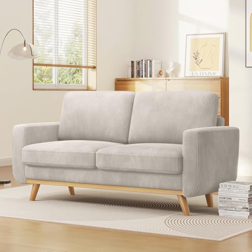 Light Grey Corduroy Loveseat Sofa Q31785